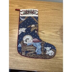 Vintage Riverdale Baby Jesus Tapestry  Christmas Stocking Made in USA